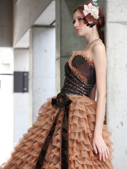 ショコラカラーのカクテルドレス 【マルサラMarsala】 - カラードレス